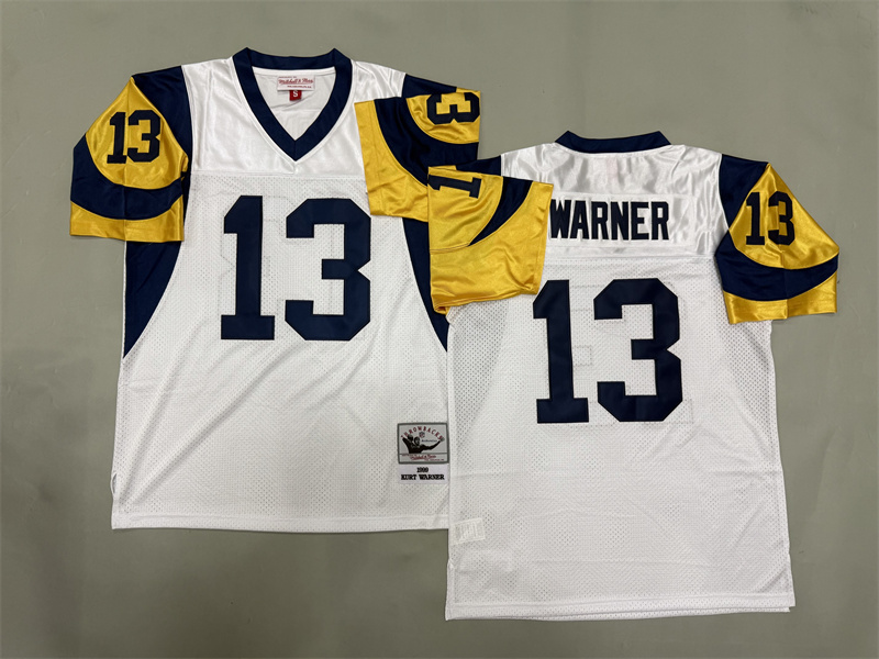 Men 2025 Los Angeles Rams #13 Warner white Throwback Limited NFL Jersey style 001